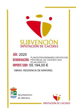 Imagen SUBVENCIONES - PLAN EXTRAORDINARIO DIPUTACIÓN PROVINCIAL DE CÁCERES 2025 (PLAN 2025/121).